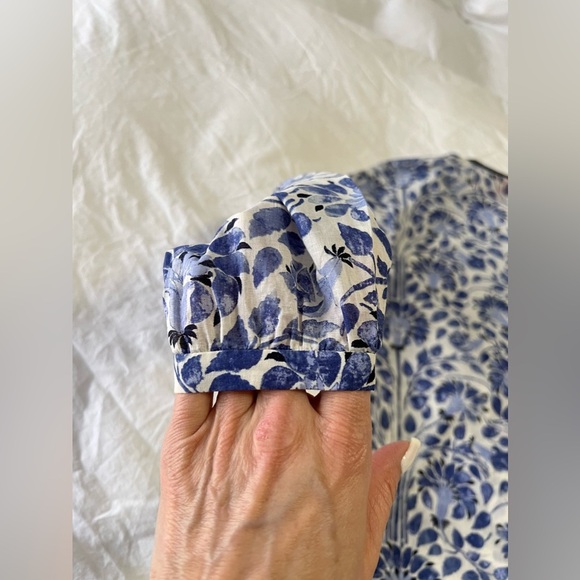 Tory Burch | Tunic Floral Blouse SZ 4 Blue Print Tie Tassel Front Cotton - Picture 11 of 11